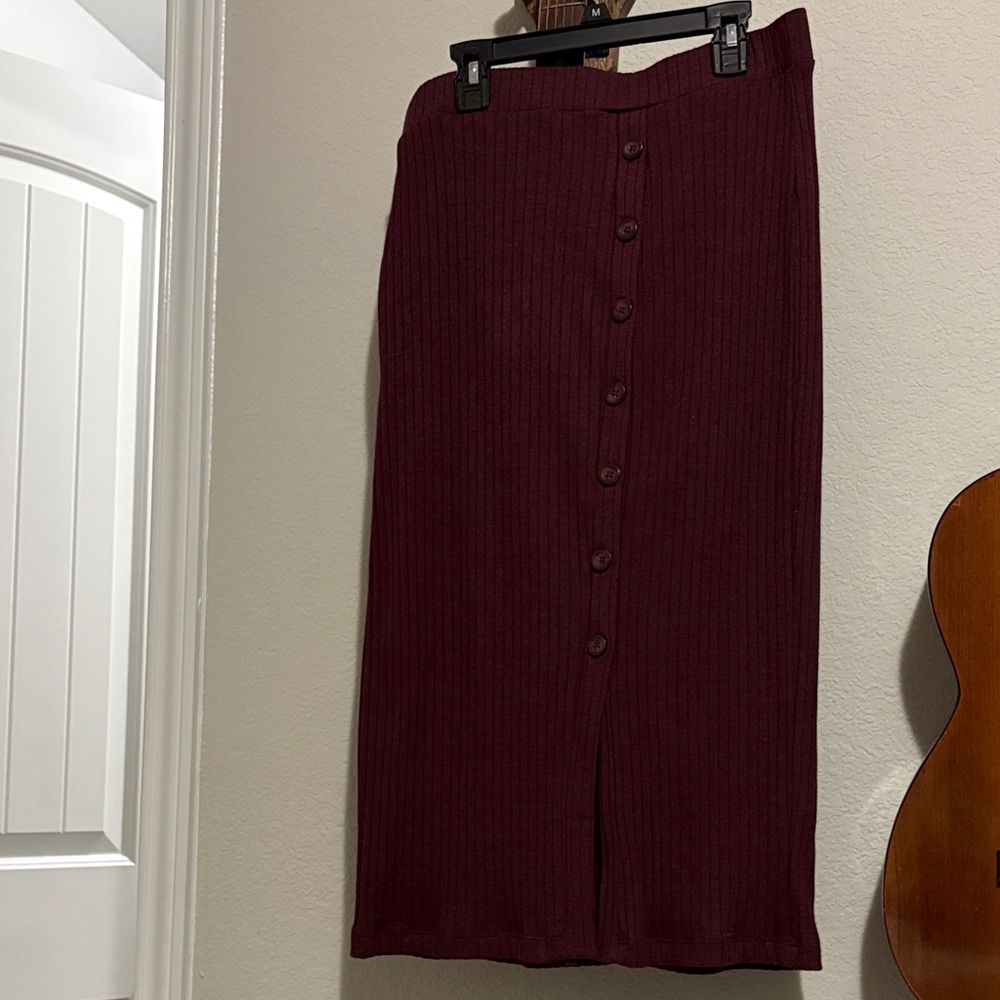 Time and Tru Burgundy Pencil Skirt with Buttons